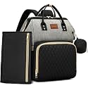 ROSEGIN Diaper Bag Backpack with Changing Pad, Pacifier Case, Baby Bag for Boy Girl Toddler - Large, Stylish, Waterproof Travel Quilted Diaper Bag for Mom - Baby Shower - Black Grey