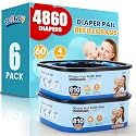 Diaper Pail Refill Bags,7-Layer Odor Prevention Technology,Thickened Design - Hold up to 810 Newborn-Sized Diaper Pail Bags- Pack of 6