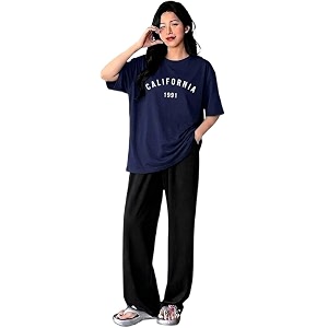 diaz women co-ord set for girls  stylish two piece dress with oversize tshirt amp high waist joggertrendy cotton blend track suit set for women  casualtravel amp lounge wear outfits