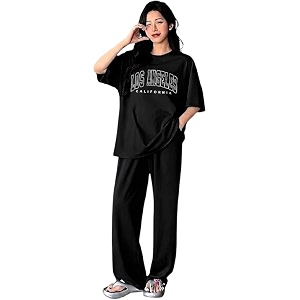 diaz women co-ord set for girls  stylish two piece dress with oversize tshirt amp high waist joggertrendy cotton blend track suit set for women  casualtravel amp lounge wear outfits