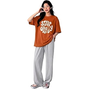 diaz women co-ord set for girls  stylish two piece dress with oversize tshirt amp high waist joggertrendy cotton blend track suit set for women  casualtravel amp lounge wear outfits