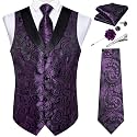 DiBanGu Mens Paisley Suit Vest Silk Jacquard Waistcoat and Necktie Set Formal Shawl Collar Dress Vest 7PCS for Wedding Party
