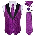 DiBanGu Mens Paisley Suit Vest Silk Jacquard Waistcoat and Necktie Set Formal Shawl Collar Dress Vest 7PCS for Wedding Party