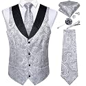 DiBanGu Mens Paisley Suit Vest Silk Jacquard Waistcoat and Necktie Set Formal Shawl Collar Dress Vest 7PCS for Wedding Party