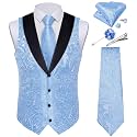 DiBanGu Mens Paisley Suit Vest Silk Jacquard Waistcoat and Necktie Set Formal Shawl Collar Dress Vest 7PCS for Wedding Party