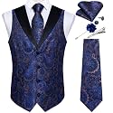 DiBanGu Mens Paisley Suit Vest Silk Jacquard Waistcoat and Necktie Set Formal Shawl Collar Dress Vest 7PCS for Wedding Party