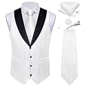 DiBanGu Mens Paisley Suit Vest Silk Jacquard Waistcoat and Necktie Set Formal Shawl Collar Dress Vest 7PCS for Wedding Party