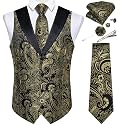 DiBanGu Mens Paisley Suit Vest Silk Jacquard Waistcoat and Necktie Set Formal Shawl Collar Dress Vest 7PCS for Wedding Party