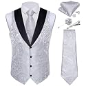 DiBanGu Mens Paisley Suit Vest Silk Jacquard Waistcoat and Necktie Set Formal Shawl Collar Dress Vest 7PCS for Wedding Party