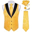 DiBanGu Mens Paisley Suit Vest Silk Jacquard Waistcoat and Necktie Set Formal Shawl Collar Dress Vest 7PCS for Wedding Party