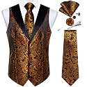 DiBanGu Mens Paisley Suit Vest Silk Jacquard Waistcoat and Necktie Set Formal Shawl Collar Dress Vest 7PCS for Wedding Party