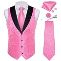 DiBanGu Mens Paisley Suit Vest Silk Jacquard Waistcoat and Necktie Set Formal Shawl Collar Dress Vest 7PCS for Wedding Party