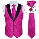 DiBanGu Mens Paisley Suit Vest Silk Jacquard Waistcoat and Necktie Set Formal Shawl Collar Dress Vest 7PCS for Wedding Party