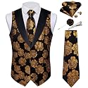 DiBanGu Mens Paisley Suit Vest Silk Jacquard Waistcoat and Necktie Set Formal Shawl Collar Dress Vest 7PCS for Wedding Party