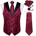DiBanGu Mens Paisley Suit Vest Silk Jacquard Waistcoat and Necktie Set Formal Shawl Collar Dress Vest 7PCS for Wedding Party