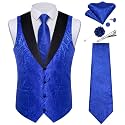 DiBanGu Mens Paisley Suit Vest Silk Jacquard Waistcoat and Necktie Set Formal Shawl Collar Dress Vest 7PCS for Wedding Party