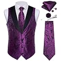 DiBanGu Mens Paisley Suit Vest Silk Jacquard Waistcoat and Necktie Set Formal Shawl Collar Dress Vest 7PCS for Wedding Party