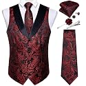 DiBanGu Mens Paisley Suit Vest Silk Jacquard Waistcoat and Necktie Set Formal Shawl Collar Dress Vest 7PCS for Wedding Party