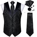 DiBanGu Mens Paisley Suit Vest Silk Jacquard Waistcoat and Necktie Set Formal Shawl Collar Dress Vest 7PCS for Wedding Party