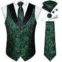 DiBanGu Mens Paisley Suit Vest Silk Jacquard Waistcoat and Necktie Set Formal Shawl Collar Dress Vest 7PCS for Wedding Party