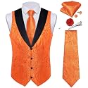 DiBanGu Mens Paisley Suit Vest Silk Jacquard Waistcoat and Necktie Set Formal Shawl Collar Dress Vest 7PCS for Wedding Party