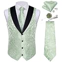 DiBanGu Mens Paisley Suit Vest Silk Jacquard Waistcoat and Necktie Set Formal Shawl Collar Dress Vest 7PCS for Wedding Party