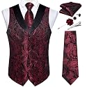 DiBanGu Mens Paisley Suit Vest Silk Jacquard Waistcoat and Necktie Set Formal Shawl Collar Dress Vest 7PCS for Wedding Party