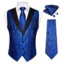 DiBanGu Mens Paisley Suit Vest Silk Jacquard Waistcoat and Necktie Set Formal Shawl Collar Dress Vest 7PCS for Wedding Party