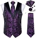 DiBanGu Mens Paisley Suit Vest Silk Jacquard Waistcoat and Necktie Set Formal Shawl Collar Dress Vest 7PCS for Wedding Party