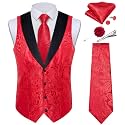 DiBanGu Mens Paisley Suit Vest Silk Jacquard Waistcoat and Necktie Set Formal Shawl Collar Dress Vest 7PCS for Wedding Party