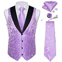 DiBanGu Mens Paisley Suit Vest Silk Jacquard Waistcoat and Necktie Set Formal Shawl Collar Dress Vest 7PCS for Wedding Party