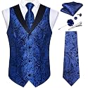 DiBanGu Mens Paisley Suit Vest Silk Jacquard Waistcoat and Necktie Set Formal Shawl Collar Dress Vest 7PCS for Wedding Party