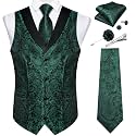 DiBanGu Mens Paisley Suit Vest Silk Jacquard Waistcoat and Necktie Set Formal Shawl Collar Dress Vest 7PCS for Wedding Party