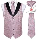DiBanGu Mens Paisley Suit Vest Silk Jacquard Waistcoat and Necktie Set Formal Shawl Collar Dress Vest 7PCS for Wedding Party