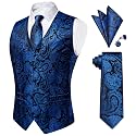 DiBanGu Mens Paisley Vest Silk Sleeveless Suit Vest and Neck Tie Pocket Square Cufflinks Set for Wedding Formal