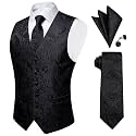 DiBanGu Mens Paisley Vest Silk Sleeveless Suit Vest and Neck Tie Pocket Square Cufflinks Set for Wedding Formal