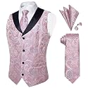 DiBanGu Mens Paisley Vest Silk Sleeveless Suit Vest and Neck Tie Pocket Square Cufflinks Set for Wedding Formal