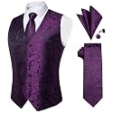 DiBanGu Mens Paisley Vest Silk Sleeveless Suit Vest and Neck Tie Pocket Square Cufflinks Set for Wedding Formal
