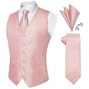 DiBanGu Mens Paisley Vest Silk Sleeveless Suit Vest and Neck Tie Pocket Square Cufflinks Set for Wedding Formal