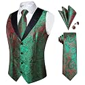 DiBanGu Mens Paisley Vest Silk Sleeveless Suit Vest and Neck Tie Pocket Square Cufflinks Set for Wedding Formal