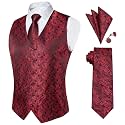 DiBanGu Mens Paisley Vest Silk Sleeveless Suit Vest and Neck Tie Pocket Square Cufflinks Set for Wedding Formal