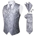 DiBanGu Mens Paisley Vest Silk Sleeveless Suit Vest and Neck Tie Pocket Square Cufflinks Set for Wedding Formal