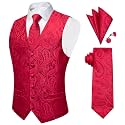 DiBanGu Mens Paisley Vest Silk Sleeveless Suit Vest and Neck Tie Pocket Square Cufflinks Set for Wedding Formal