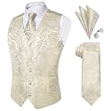 DiBanGu Mens Paisley Vest Silk Sleeveless Suit Vest and Neck Tie Pocket Square Cufflinks Set for Wedding Formal