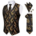 DiBanGu Mens Paisley Vest Silk Sleeveless Suit Vest and Neck Tie Pocket Square Cufflinks Set for Wedding Formal