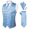DiBanGu Mens Paisley Vest Silk Sleeveless Suit Vest and Neck Tie Pocket Square Cufflinks Set for Wedding Formal