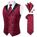 DiBanGu Mens Paisley Vest Silk Sleeveless Suit Vest and Neck Tie Pocket Square Cufflinks Set for Wedding Formal