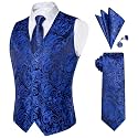 DiBanGu Mens Paisley Vest Silk Sleeveless Suit Vest and Neck Tie Pocket Square Cufflinks Set for Wedding Formal