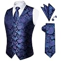 DiBanGu Mens Paisley Vest Silk Sleeveless Suit Vest and Neck Tie Pocket Square Cufflinks Set for Wedding Formal