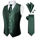 DiBanGu Mens Paisley Vest Silk Sleeveless Suit Vest and Neck Tie Pocket Square Cufflinks Set for Wedding Formal